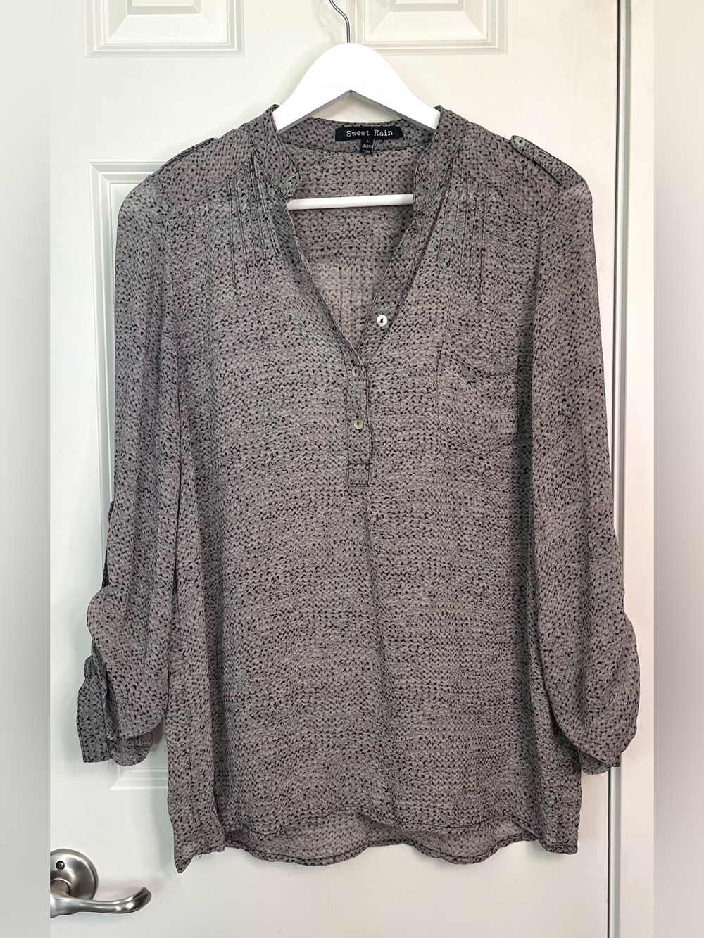 Sweet Rain Roll Tab Blouse